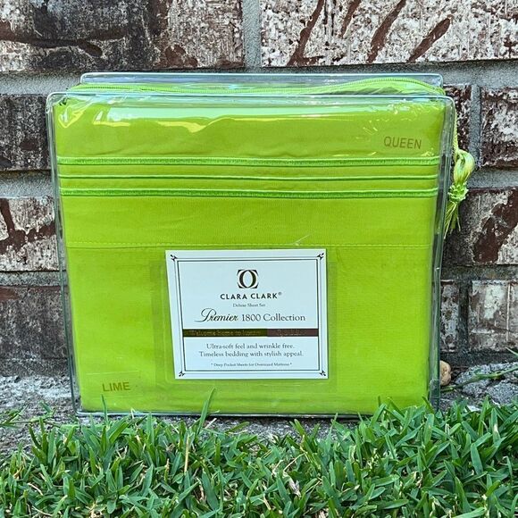 NEW 1800 Thread Count: LIME Color, Deep Pockets, Premier 4 Piece Bed Sheet Set - Picture 1 of 2